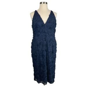 XSCAPE Floral Lace Midi Sheath Sleeveles V-Neck Cocktail Dress Blue Size 20W